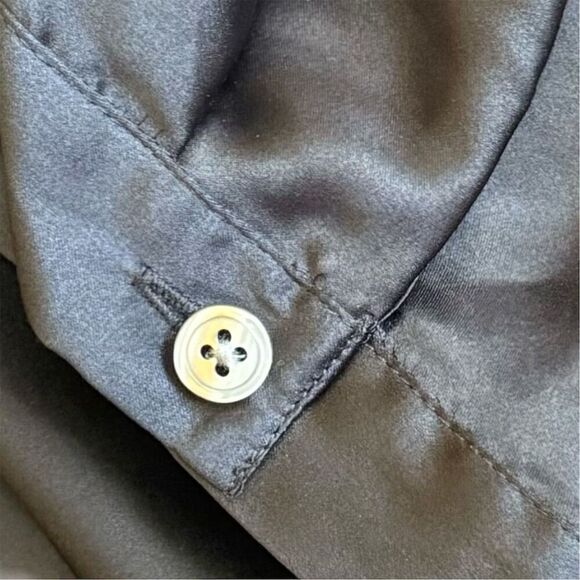 Banana Republic Celtic Knot Black Shiny Satin 100% Silk Short Sleeve Midi Dress - Picture 9 of 13